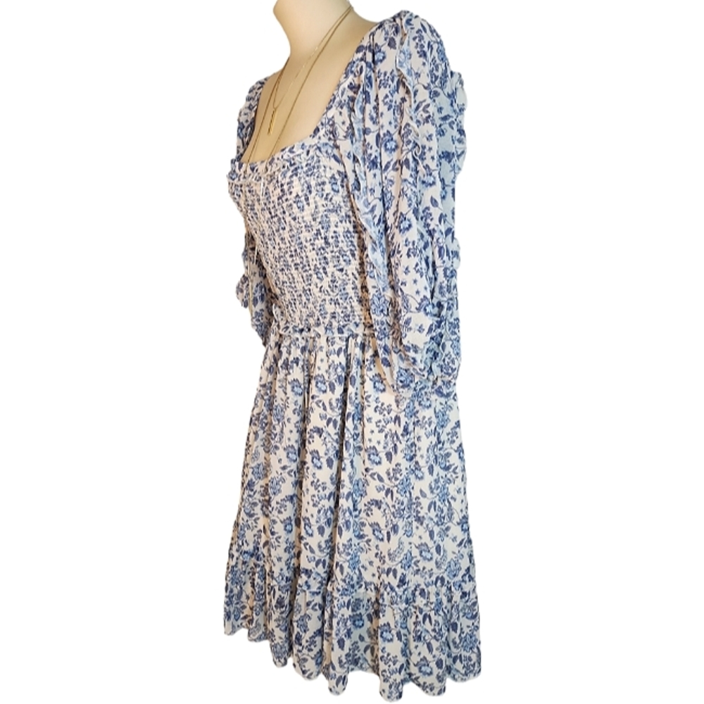 Super Natural by Secret Mission Chiffon smocked floral boho greenport dress - Picture 7 of 13